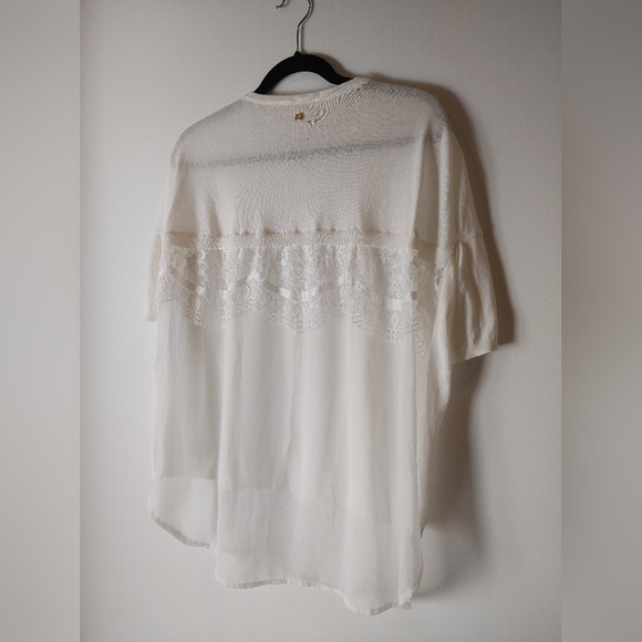 Twin Set Short Sleeve Cardigan Sheer Back with Lace Size Medium - Picture 6 of 8